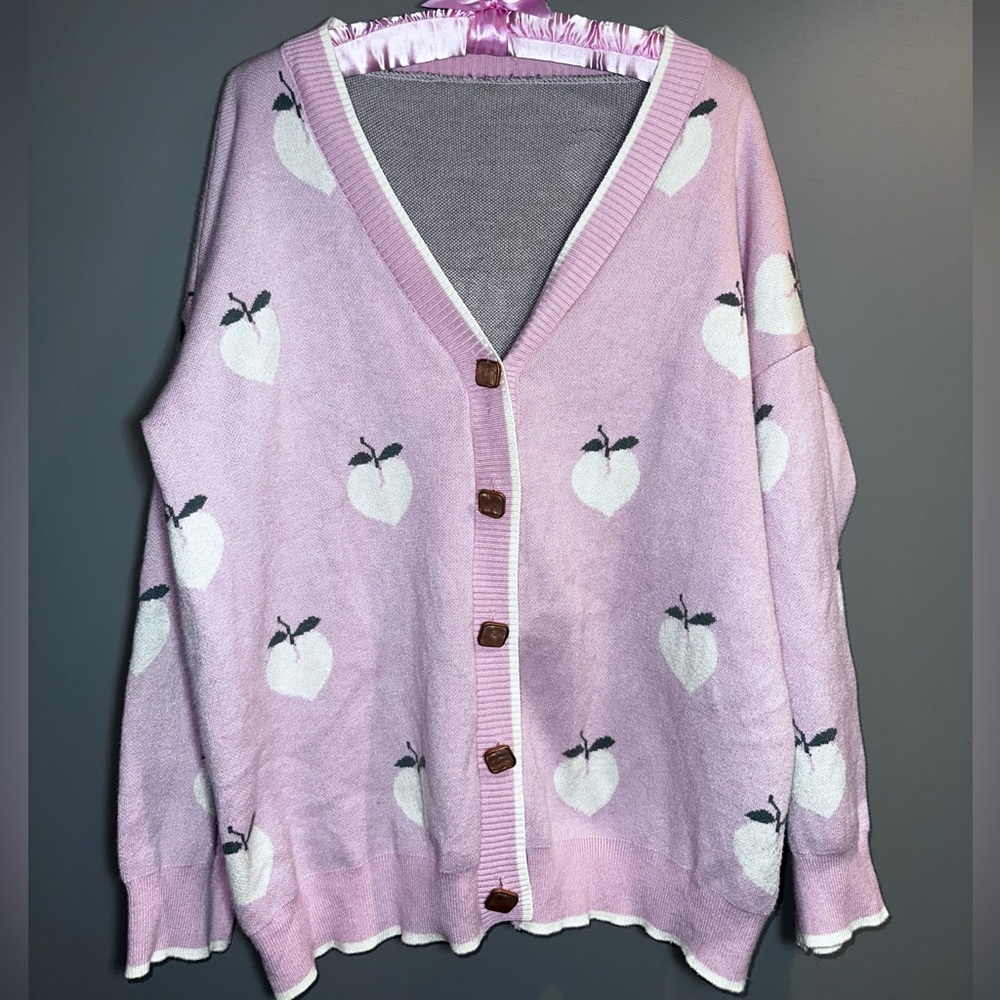 Soft Pink Peach Print Cardigan One Size Teacher Cute Cozy Kawaii Sweater